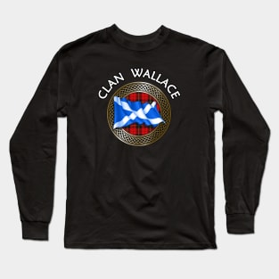 Clan Wallace Crest & Tartan Knot Long Sleeve T-Shirt